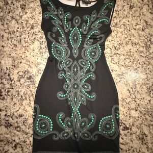 Rampage Black Mini Dress with Teal Embroidery